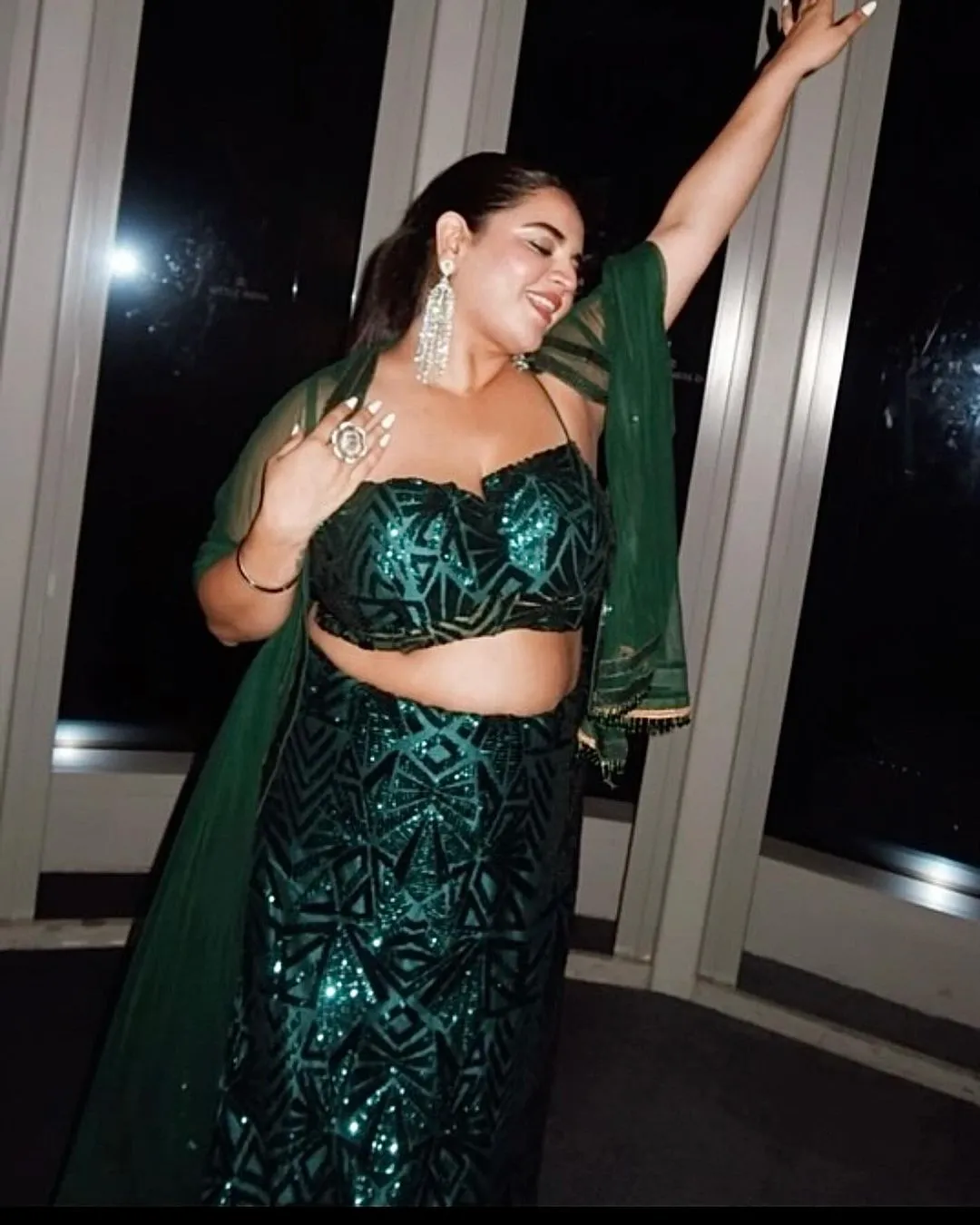 Zaitra Emerald Green Sequin Lehenga